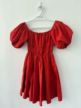 Abercrombie & Fitch Red Puff Sleeve Smocked Dress